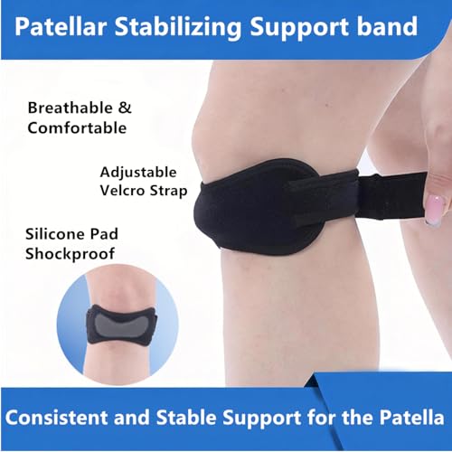 Knee Braces for Women and Men, Patella Tendon Knee Strap, Adjustable Non-Slip Knee Patella Band Stabilizer Knee Brace for Jumpers Knee, Basketball, Volleyball, Jogging (1, Black)
