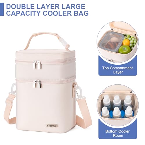 Breastmilk Cooler Bag with Ice Pack Fits 6 Baby Bottles Up to 9 Ounce, Double Deck Leak-Proof Baby Bottles Bag with Shoulder Strap for Nursing & Working Mom, - color: Pearl White