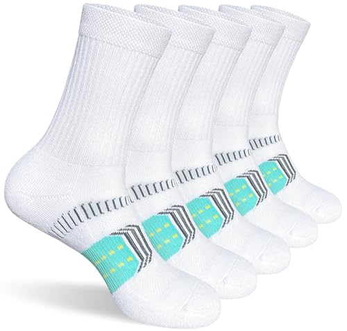 Suaskk Womens Cushioned Breathable Athletic Running Crew Socks 5 Pairs - color: White 5 Pairs, size: 6-9
