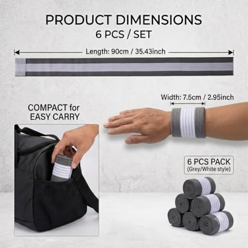 6 Pack Ice Pack Extension Straps - 35"x3" Elastic Wrap for Hot & Cold Packs - color: Gray and White
