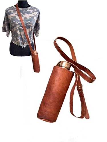 Reusable leather wine bottle carrier, unisex water bottle holder, stylish, convenient (brown)
