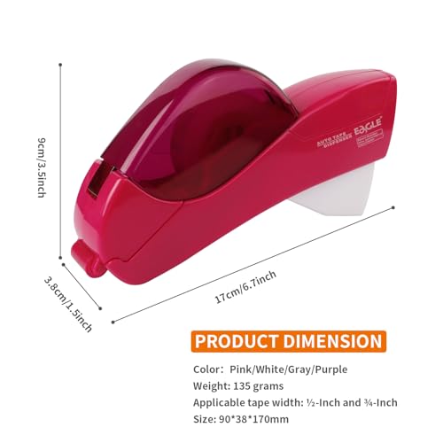 Eagle Automatic Tape Dispenser and Tape Gun. Free 1/2" (12mm) and 3/4" (19mm). Ideal for Taping Gifts, Packages, Scrapbooks and Envelopes (Pink) - color: Pink