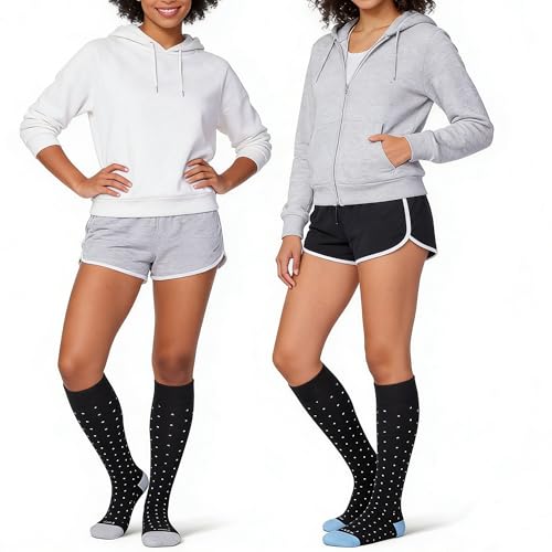 LEVSOX Thicker Bamboo Viscose Compression Socks 20-30 mmHg Cushioned - color: Black Polka Dots, size: Large