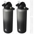 BJPKPK 2 Pack 40oz Insulated Water Bottles with Straw Lids, Stainless Steel - color: 2 X Black Grey, size: 40 Ounces