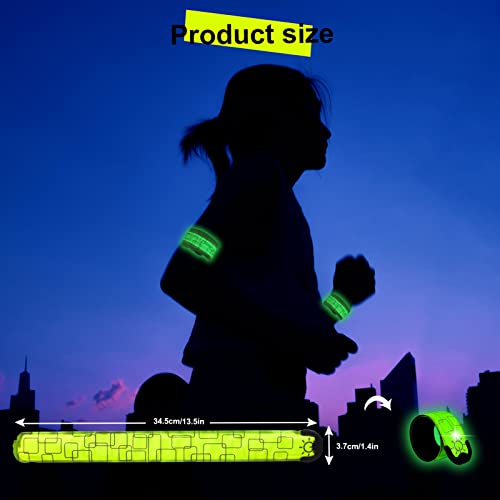 LED Safety Wristband Lights - Rechargeable Light Up Arm Ankle Band Kids Magic Slap Glow Bracelets Reflective Belt High Visibility for Night Cycling Walking Joggers Running Gear - color: Green