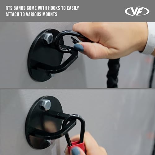 Valor Fitness Resistance Bands - 5lb to 25lbs - Carabiners Attached & 2 Bands per Weight Option with Handles– Sheath Covered - Strength Training New Compact 39" Design - Wall Door Rack Mount Options - color: Black -RTS-DOORattB