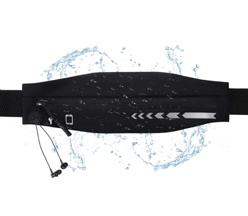 USHAKE Slim Running Belt Women Men, Bounce Free Fanny Pack Phone Holder - color: Black