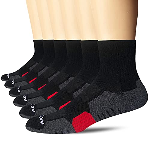 AKOENY Men's Athletic Quarter Socks 6-Pack - color: Black