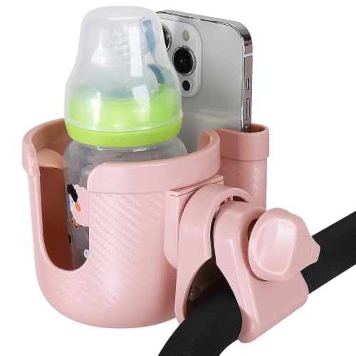 Accmor Stroller Cup Holder with Phone Holder, Bike Cup Holder, Walker Scooter Wheelchair Cup Holder Attachment, Universal Cup Holder for Uppababy Graco Strollers - color: All Light Pink Carbon Fiber Texture