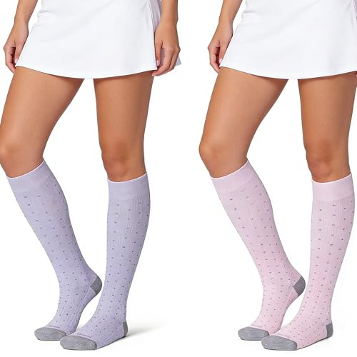 LEVSOX Thicker Bamboo Viscose Compression Socks 20-30 mmHg Cushioned - color: Pink Purple Polka Dot, size: Medium