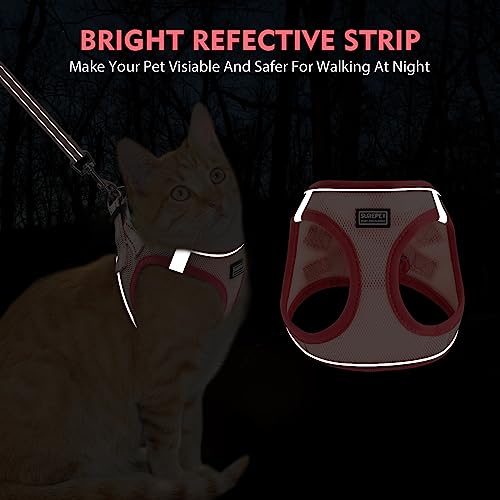 Cat Harness and Leash Set, Soft and Breathable Vest with Reflective Strip, Escape Proof Kitten Harness, Easy to Wear for Cats Walking and Traveling (Red, XXS) - color: Red, size: XXS (Chest:10''-11'')