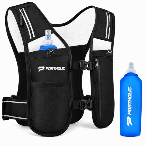 Running Vest for Women Men with 500ml Water Bottle |Adjustable Hydration Vest with Water Bladder |Reflective |Lightweight |Muti-Pockets - color: Black (500ml Water Bottle)