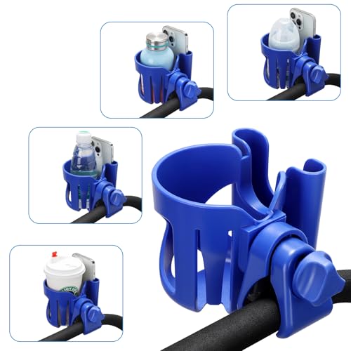 Accmor Stroller Cup Holder, Universal Cup Holder for Walker Wheelchair Bike Scooter, 360° Rotatable Stroller Cup Holder Attachment Walker Wheelchair Accessory - color: Cup Phone Holder-Blue