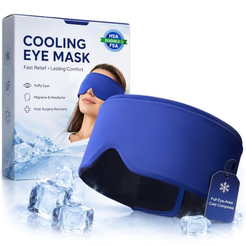 Cooling Gel Eye Mask for Puffy Eyes, Migraine & Headache Relief, Full Eye-Area Cold Compress for Eyes & Temples, FSA Eligible HSA Reusable Eye Ice Pack for Swelling & Post-Surgery Recovery - color: Blue