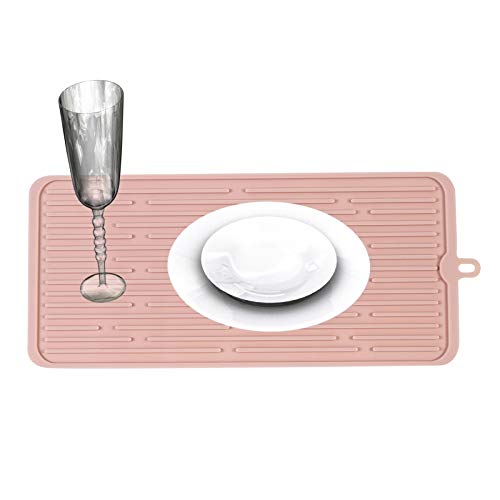 Dish Drying Mat,Large Silicone Drying Mat,Silicone Kitchen Countertop Drying Mat for Pots, Pans, Glassware, Silverware (Pink) - color: M+ (15.3" x 7.8") Pink