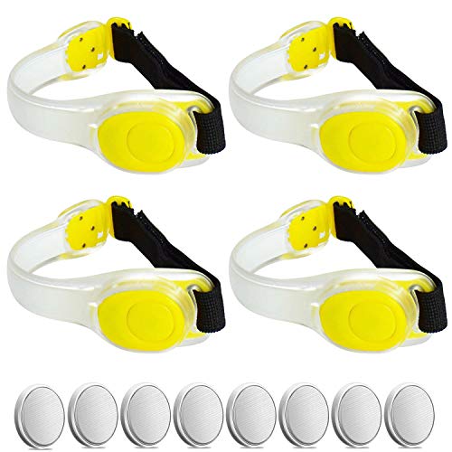 Premium LED Light Up Armband, Reflective Adjustable Wearable Silicone Running Belt Strap/Waterproof Glow in The Dark for Running Jogging Walking Cycling Concert Camping Outdoor Sports - color: Yellow - 4 Pack