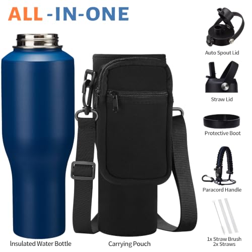 40 oz Vacuum Insulated Water Bottle, Fits Car Cup Holder – Leak Proof Mug - color: Navy Blue, size: 40 Ounces