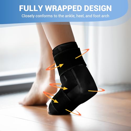 Comfytemp Ankle Foot Ice Pack Wrap for Plantar Fasciitis Relief, Feet Pain - color: Black 70, size: Large