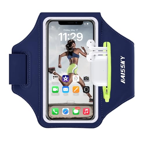 HAISSKY Running Armband with Zipper Pocket,Sweatproof Phone Armband 6.9" - color: Navy blue(Up to 6.9")