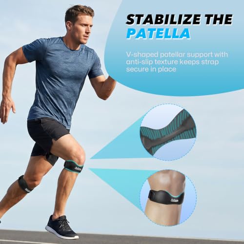 Patella Band, Silicone Patellar Tendon Support Band for Knee Pain & Tendonitis, Adjustable Patella Strap Knee Brace for Running, Basketball, Hiking, Tennis, Jumpers Knee, Black