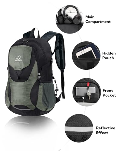 WATERFLY Lightweight Packable Hiking Backpack, 30L Day Pack - color: Black & Grey