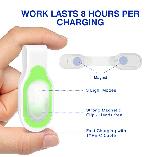 Nursing Night Light Clip on Rechargeable NightShift Nurse Light Hands Free LED Flashlights Running Lights for Walking Running Pets Outdoor Emergency (Green) - color: Green