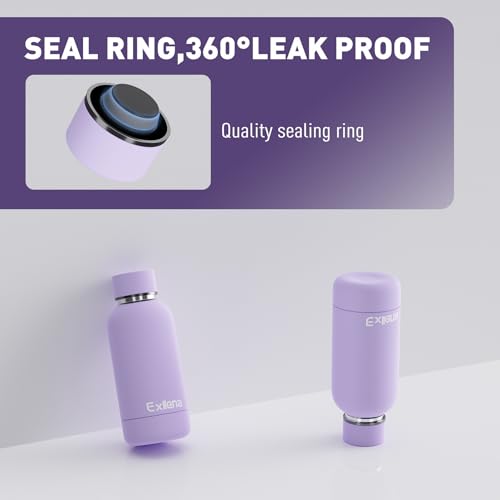 Exllena Small Water Bottle 12oz with Clip, Double Wall Stainless Steel Vacuum Small Insulated Water Bottle Keeps Drinks Cold 24 Hrs/Hot 12 Hrs for Kids Handbag School BPA Free (Purple) - color: Purple, size: 350 ml