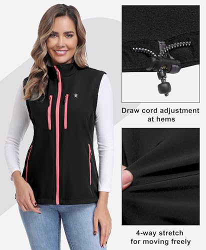 Little Donkey Andy Women's Fleece Softshell Vest Windproof Multi Pockets - color: Black, size: X-Small