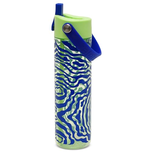 Elemental Splash 26oz Tritan Plastic Reusable Water Bottle w/Straw & Strap - color: Aqua Waves, size: 26 Ounces