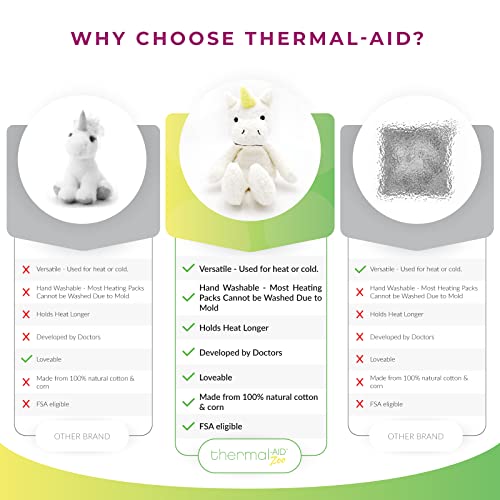 Thermal-Aid Zoo Mini — (Juno the Unicorn) — Mold-Resistant, Washable Hot & Cold Pack for Kids — Heating and Cooling Pad with Natural Corn Filling — Reusable Plush Toy - size: Mini Unicorn