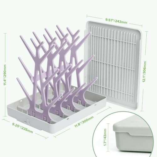 haakaa Baby Bottle Drying Rack with Tray, Space-Saving Bottle Drying Tree - color: Lavender, size: Large