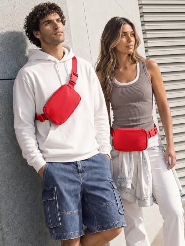 ODODOS Unisex Mini Belt Bag with Adjustable Strap Small Fanny Pack for Workout Running Traveling Hiking, Red - color: Red