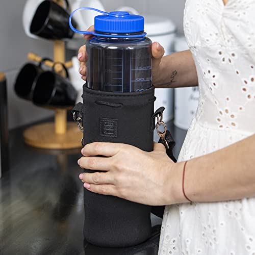 Made Easy Kit Neoprene Water Bottle Carrier Holder with Adjustable Shoulder Strap for Insulating & Carrying Water Container Canteen Flask Available in 5 Sizes (Black, Small 12oz) - color: Black, size: Small 12oz