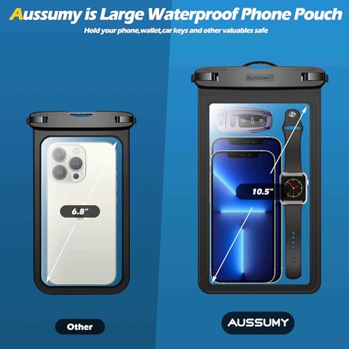 4 Pack 10.5“ Large Waterproof Phone Pouch - Underwater Clear Cell Holder - Universal Water Proof Dry Bag with Neck Lanyard for iPhone 16 Pro Max Samsung Galaxy with Heavy Case for Beach Swimming Pool - color: Black+Blue+Green+Pink
