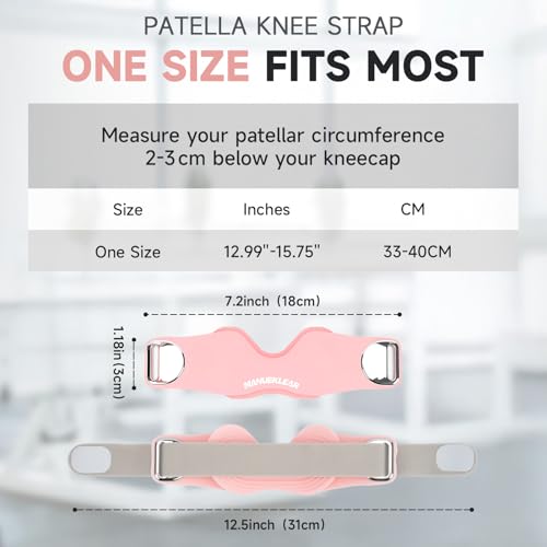 MANUEKLEAR V-Shaped Patella Bands, Adjustable Flex Wrap Patellar Tendon Support Strap for Men Women, Silicone Patella Knee Straps Suitable for Pain Relief Running Hiking Basketball, (2pcs) - color: Pink