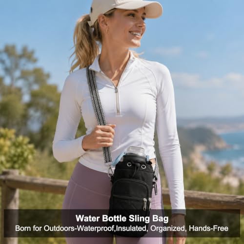 Water Bottle Carrier Bag Crossbody Phone Pocket for Women 40oz - color: Black