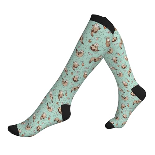 Compression Socks Women Knee High Support Circulation Stockings for Running Cycling Flying - color: Otter