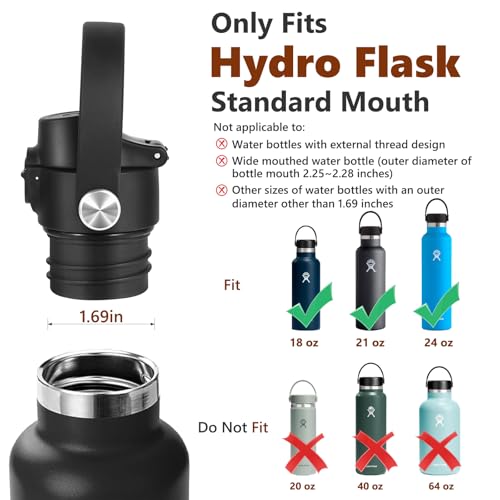EIPOSAU Auto Flip Lid for Hydro Flask Standard Mouth Bottle, Spout lid for HydroFlask Narrow Mouth Bottle, Replacement Lid with Button Lock - color: Black