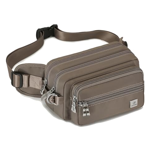 Fanny Pack for Women, Fashion Crossbody Waist Bag with 5 Zipper Pockets, Lightweight Adjustable Strap Chest Bag for Travel Hiking Running (Khaki) - color: Khaki