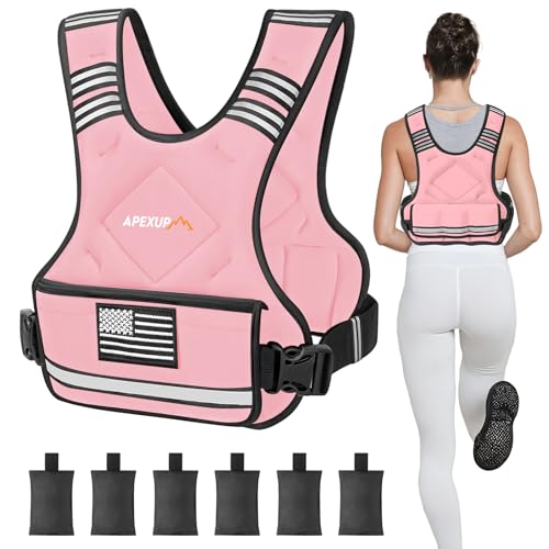 APEXUP Adjustable Weighted Vest, 4-10lb/12-18lb/20-32lb Vest with 6 Ironsand Weights and Large Pocket, Weight Vest for Men Women Strength Training, Running, Walking - color: Pastel Pink, size: 20-32lbs