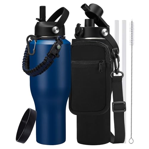 40 oz Vacuum Insulated Water Bottle, Fits Car Cup Holder – Leak Proof Mug - color: Navy Blue, size: 40 Ounces