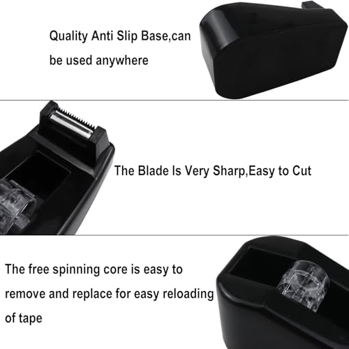 1Pcs Desktop Tape Dispenser,Adhesive Roll Holder with Weighted Nonskid Base,Office Tape Dispensers for School, Office and Home (Black) - color: Black
