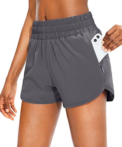 SANTINY Women's Athletic Running Shorts with Zipper Pockets - color: Dark Grey, size: Small
