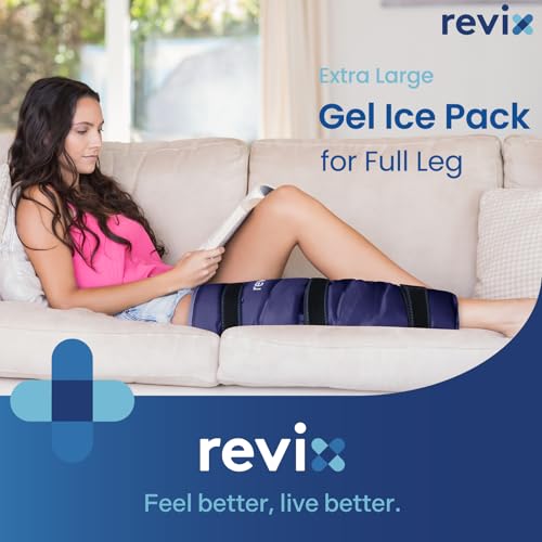 REVIX Full Leg Ice Pack Wrap for Knee, Hip & Thigh, Reusable Cold Gel Wrap - color: Navy