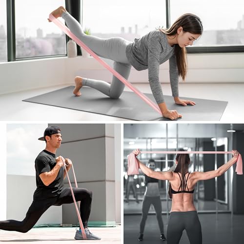 PROIRON Latex Resistance Bands Set 2-in-1, 6.6FT/4.9FT, for Pilates, Rehab - color: Pink/6.6FT+2FT/Light