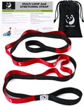 Slim Panda Stretching Strap with Loops - Non-Elastic Heavy Duty Nylon Yoga & PT - Oversized Multi-Loop Home Rehab - Hamstring Shoulder Pilates Flexibility - color: Red