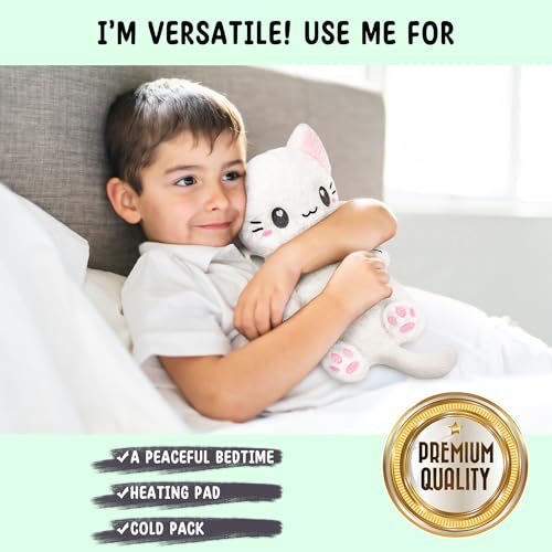 White Cat Microwavable 1.5 lbs Unscented Heating Pad for Women and Kids- Cute Soft Cozy Pillow Plush Heatable Warm Stuffed Animals - Kawaii Hot and Cold Plushie - White Cat Gifts for Girls and Women - color: White Cat