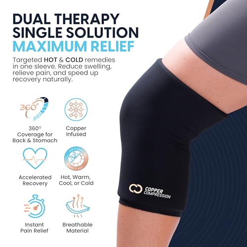 Copper Compression CopperFreeze™ Knee Sleeve Hot & Cold Therapy Support for Pain, Swelling, and Injury Recovery – 360° Copper Infused Relief for Knees and Joints