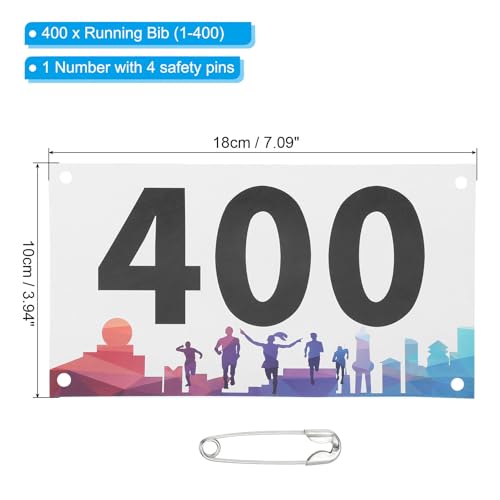 PATIKIL Tearproof Running Bib Numbers, Waterproof Race Competitor Numbers - size: 7x4 Inch, style: 1-400