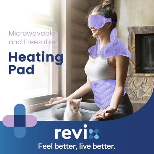 REVIX Microwave Heating Pad Set, Moist Heat Neck Shoulder Wrap & Eye Mask - color: Purple